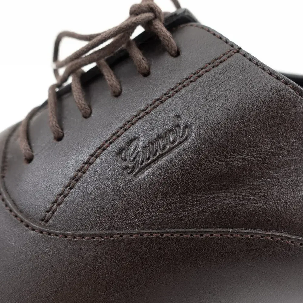 GUCCI Leather Lace-Up Shoes Men's 7.5 Brown